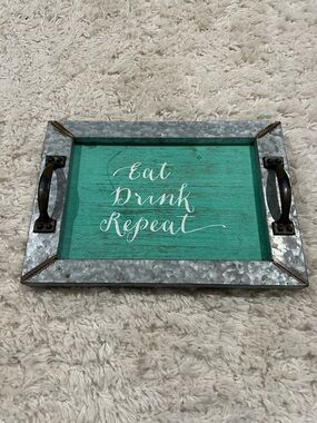 Rustic Turquoise 'Eat Drink Repeat' Serving Tray or Wall Art